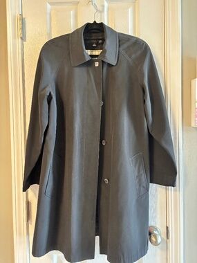 Gallery New York Black Single Breasted Trench Coat Plaid Lining Size Small